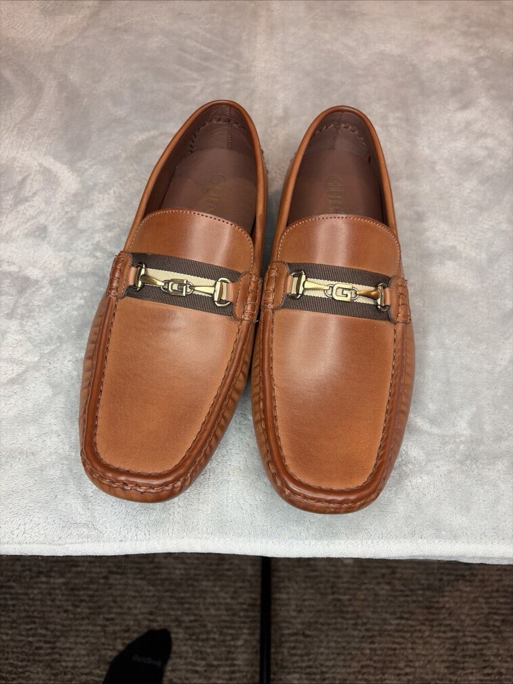 NWOB Guess Aarav Mens 10 M Brown Driving Loafers Bit Hardware Slip On Shoes